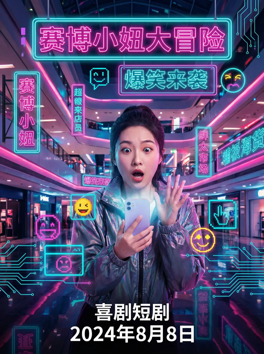 诱惑湿身代言 搞笑喜剧短剧 - 赛博小妞大冒险海报