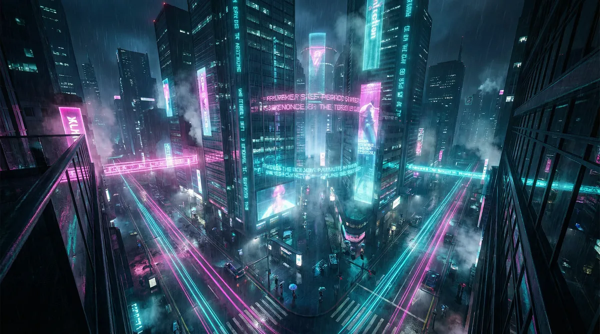 诱惑湿身代言 竖屏短剧平台首页背景 - 赛博朋克都市夜景